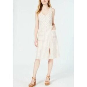 Monteau Anthropologie Linen Blend Pinstripe Sundress M dress Summer Travel Beach